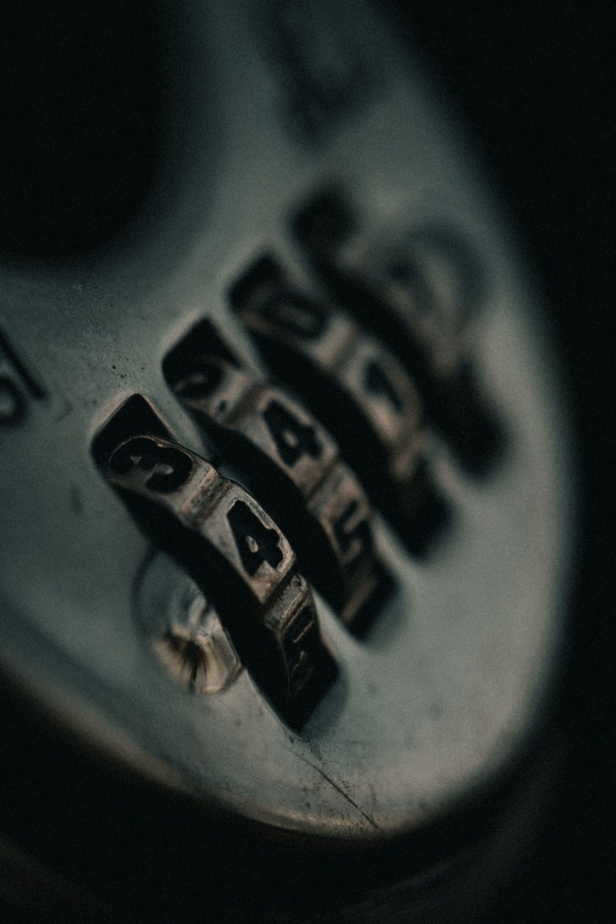 Close-up of a combination lock dial